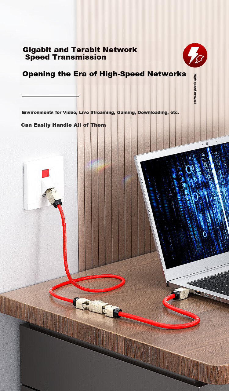 AMPCOM 10 Gigabit Category 6A Straight-Through Network Module, Zinc Alloy CAT6A FTP Shielded Cable, RJ45 Gold-Plated Crystal Head Computer Double-Pass Connector 1 Piece AMC6A18B 2