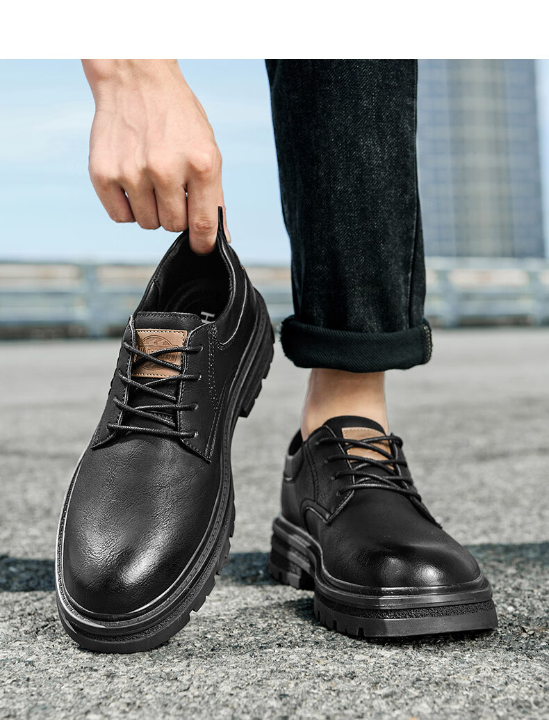 HLA Men's Fashion Retro Work Shoes Casual Leather Shoes HAAGZM2EAX050 Black Size 38 6