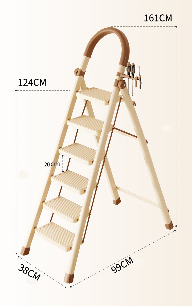 YuanNai Household Folding Telescopic Thickened Multi-Functional A-Frame Ladder Portable Indoor Staircase - White 4 Steps 15