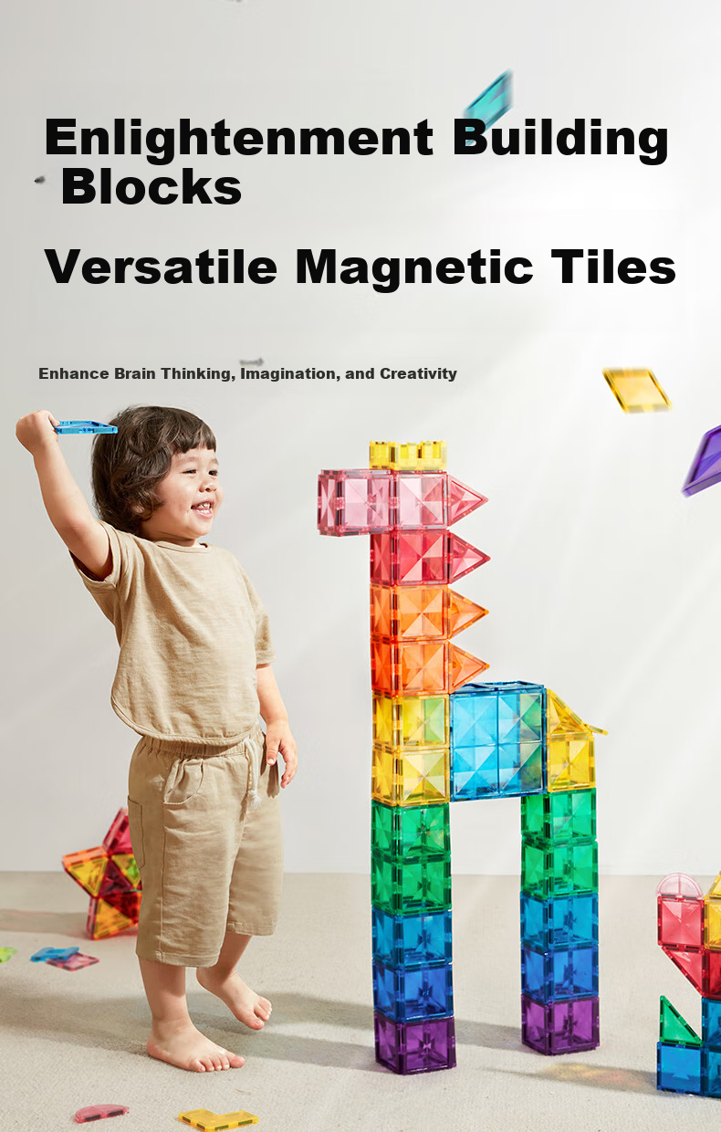 Beienshi Children's Building Blocks Toy, Magnetic Tiles with Colored Windows, for Ages 3-6, Assembly Puzzle, Birthday Gift, 100 Pieces 1