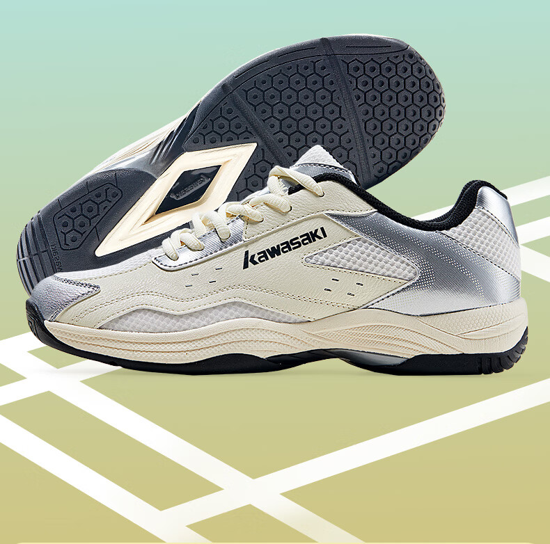 Kawasaki Badminton Shoes for Men And Women, Breathable Shock-Absorbing Anti-Twist Sports Shoes Fengxingzhe C32023 Beige Silver Gray Size 45 6