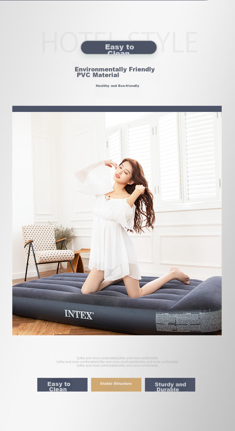 INTEX Double Large Inflatable Air Mattress with Built-In Pillow, Outdoor Camping Pad, Foldable Bed with Electric Pump 64143N 6