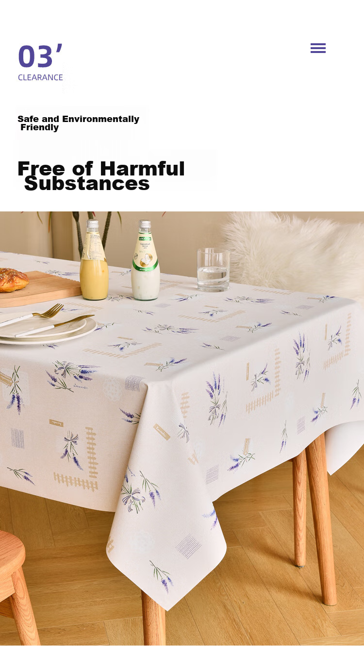 MEIWA Waterproof And Oil-Resistant Washable PVC Tablecloth, Fabric Table Cover, Dining Table Mat, Coffee Table Cloth, 135*135cm, Lavender 5