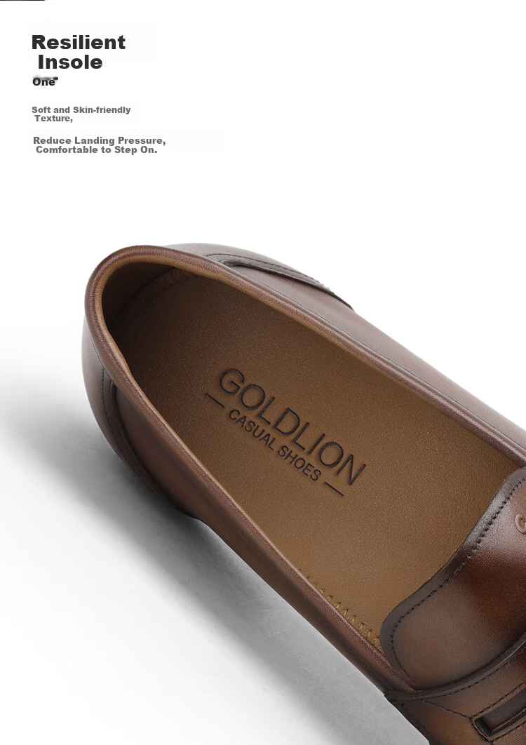 Goldlion Men's Shoes, Urban Fashion Wear-Resistant Slip-On Business Casual Shoes, Comfortable Loafers, 56321052140A, Brown, Size 38 6