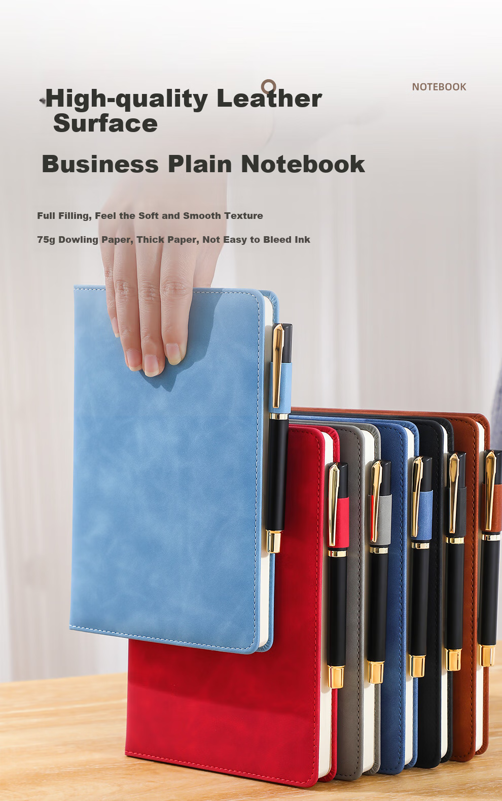 Jiaranheng Notebook B5 Thick Journal, Business Skin-Feel Leather Cover Notebook, Work Diary, Meeting Record Book, Office Stationery, Customizable, Gray 1