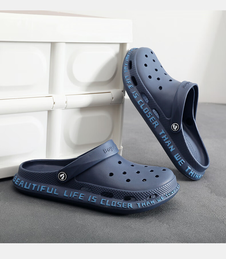 GUOLUOFEI Men's Perforated Shoes, Summer Stylish Non-Slip Beach Shoes, Trendy Soft-Soled Sandals, Outdoor Closed-Toe Sandals, Gray, Size 42 7