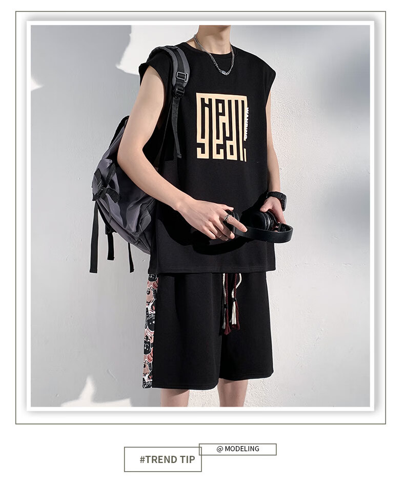 POUM American Style Ice Silk Quick-Dry Men's Sleeveless Vest Summer Sports Outerwear F25812 Black 2XL 6