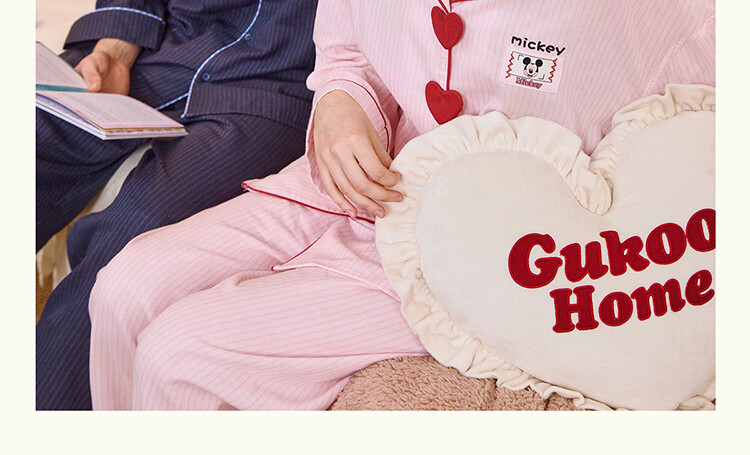 Gukoo Disney Series Striped Collar Cotton Long Sleeve Women's Pajama Set Couple Sleepwear Spring Autumn Ancient Pink S 7