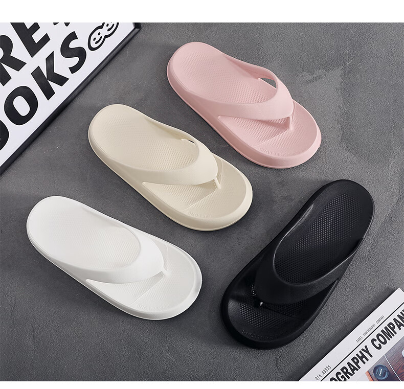 XGGC Large Size Flip-Flops for Men, Summer Outdoor Wear, Non-Slip Casual Beach Couple Thick-Soled EVA Sandals, Off-White, Size 37-38 2