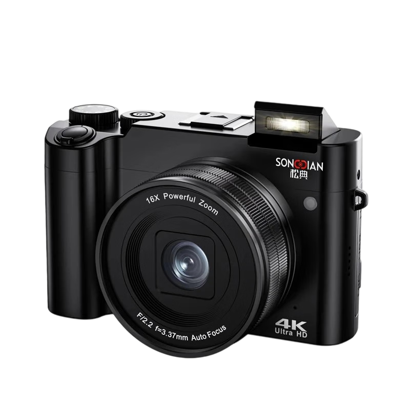 SONGDIAN Dual Camera Digital Camera 4K HD Mirrorless Vlog Portable Student Entry-Level Camera DC218 Black 32GB Memory
