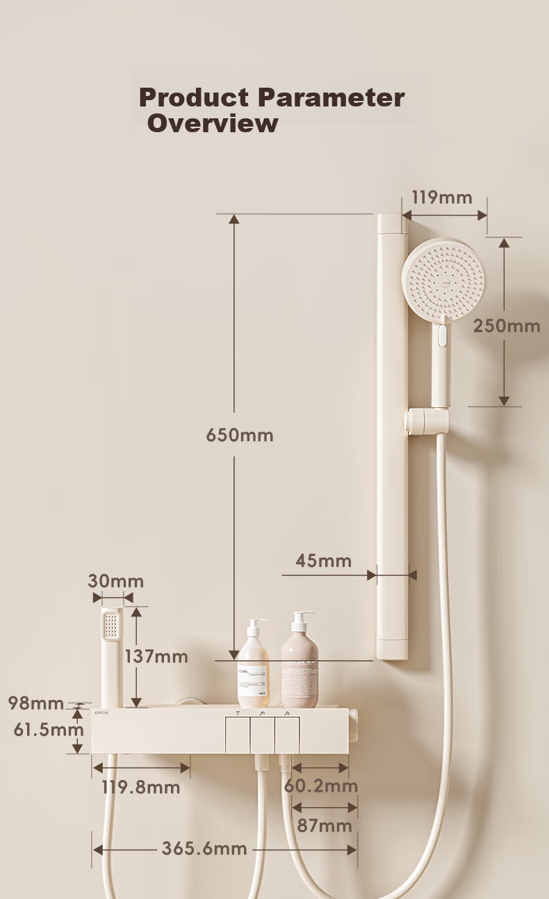 ARROW Jingjie Simple Shower Head, Piano White Button, Large Storage, Pressurized Shower Head with Spray Nozzle 12