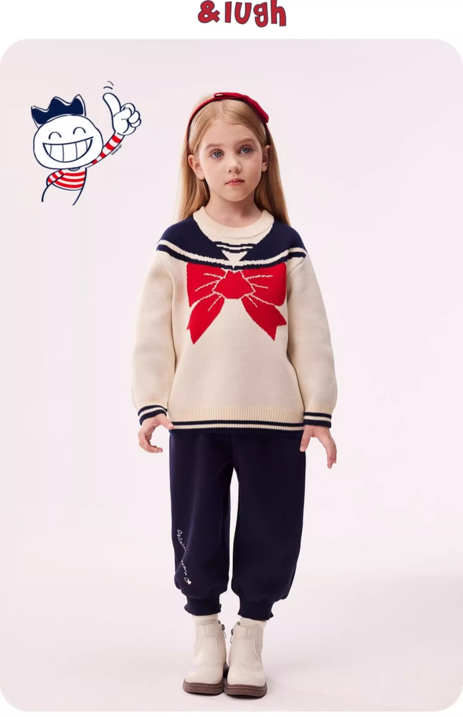 Allo&lugh Alu and Ru Unisex Kids Knit Pullover Sweater Set Knitwear College Style Navy Blue 140 2