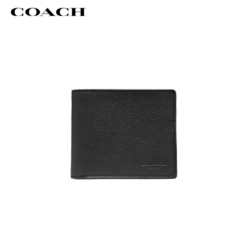 COACH Men's Short Foldable Cow Split Leather Wallet Card Holder Black 67630 Gift