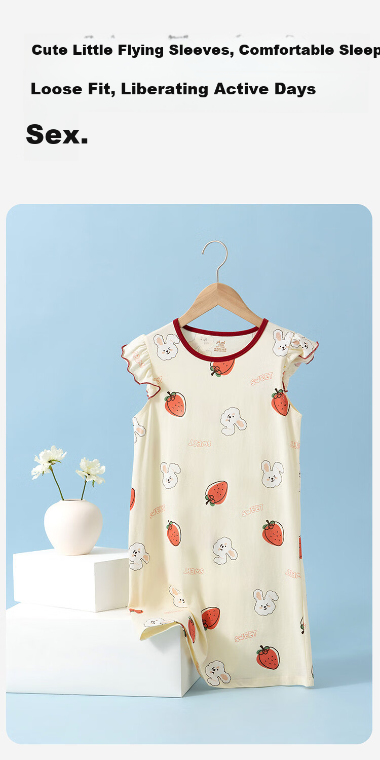 Dingguagua Girls' Nightgown Summer Children's Pure Cotton Pajamas, Cute Home Wear Dress for Girls, Pink 2, Size 130 3