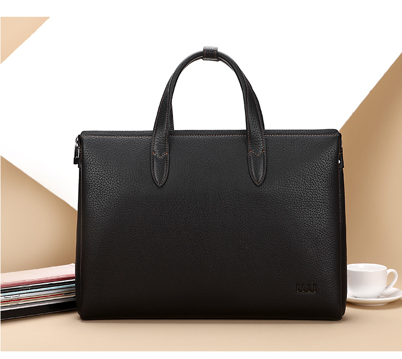 ELLE HOMME Men's Business Briefcase, Luxury Top-Grain Leather Handbag, Large Capacity Laptop Bag for Men EA188215810 Black 2