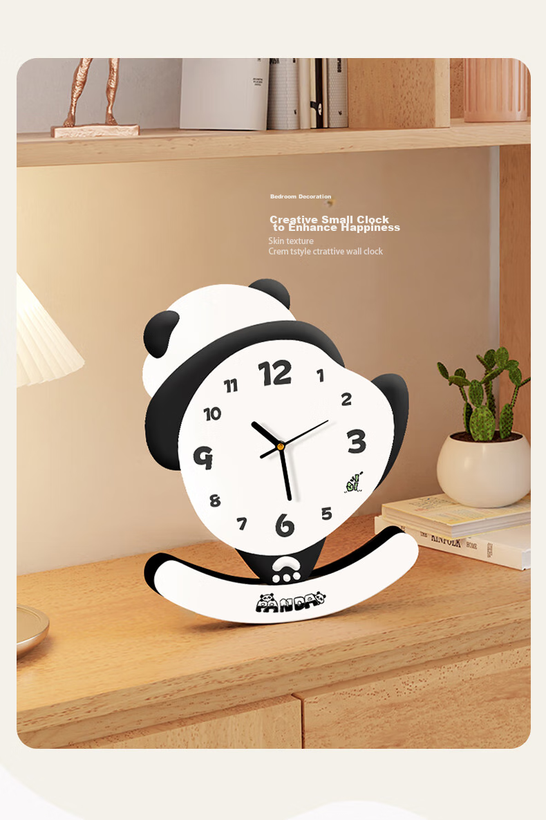 Haojiubujian Panda Desktop Clock, Creative Decorative Ornament, Living Room TV Cabinet Display Clock, Home Decor, Tabletop Clock 3