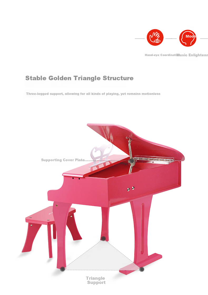 Hape (Germany), Children's Early Education Enlightenment Musical Piano Toy, 30-Key Mechanical Piano, Pink, Gift for Girls, E0319 3
