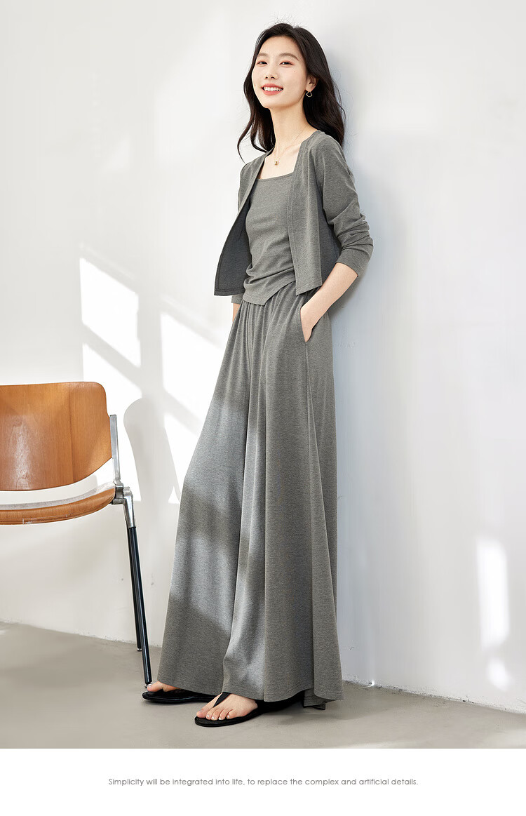 Fansiman Slimming Concealing Set for Women Autumn New Slim Fit Camisole Top Pants Skirt Casual Three-Piece Set Dark Gray XL 5