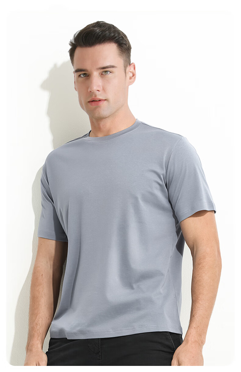 Mengyangwang Short Sleeve T-Shirt Men Xinjiang Cotton Men's Base Shirt 5A Antibacterial Crew Neck White Small T-Shirt Wearable Gray L 3