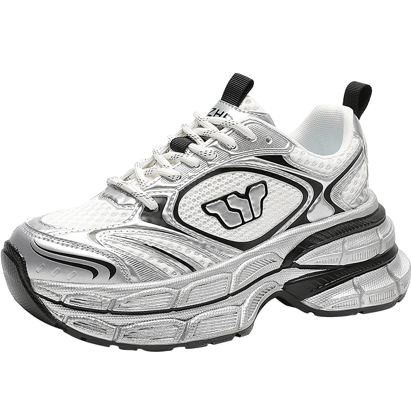 ZHR Celebrity-Style Chunky Dad Sneakers for Women, Lightweight Height-Increasing Women's Shoes, Sports Casual Shoes for Couples AS16 Silver Size 43