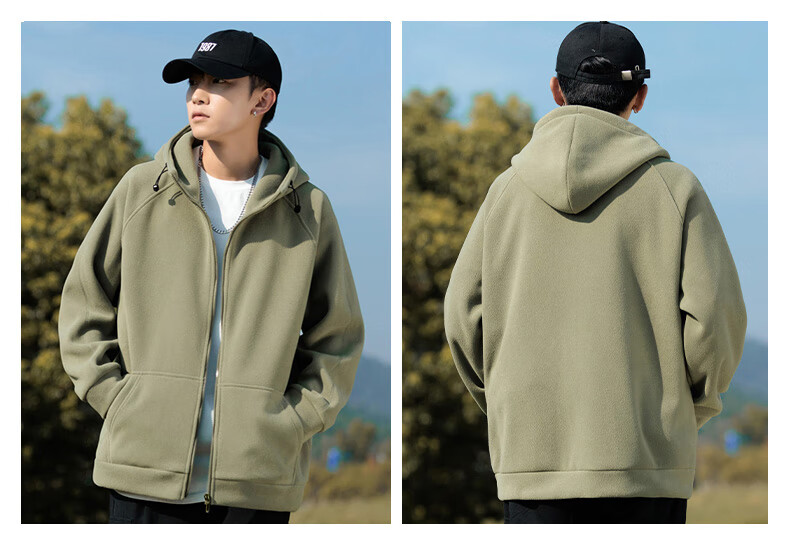 EASTERN CAMEL Fleece Jacket for Men, Spring And Autumn Warm Thickened Cardigan Sweatshirt, Fleece Coat Cotton Padded Jacket Men's Outerwear 7