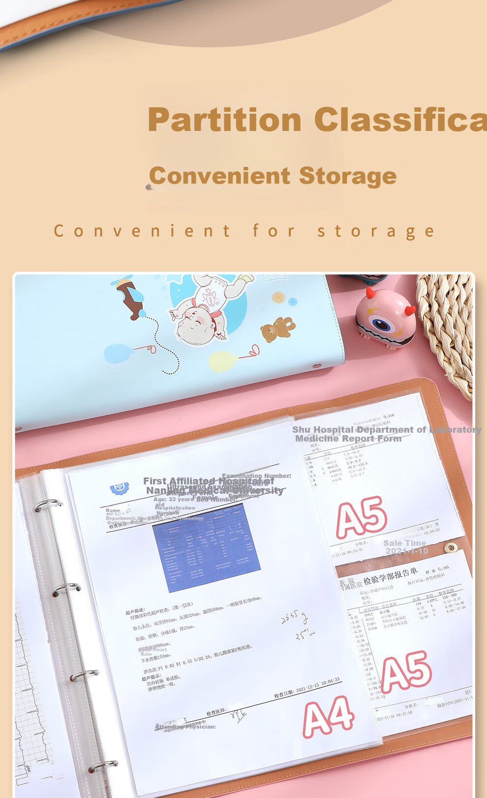 Jiaranheng Pregnancy Check-Up Organizer, Prenatal Report A4, Pregnancy Record Book, File Storage Pouch, Loose-Leaf Portable B-Ultrasound Examination Form, File Folder, Large Capacity Collection Book, Blue 8