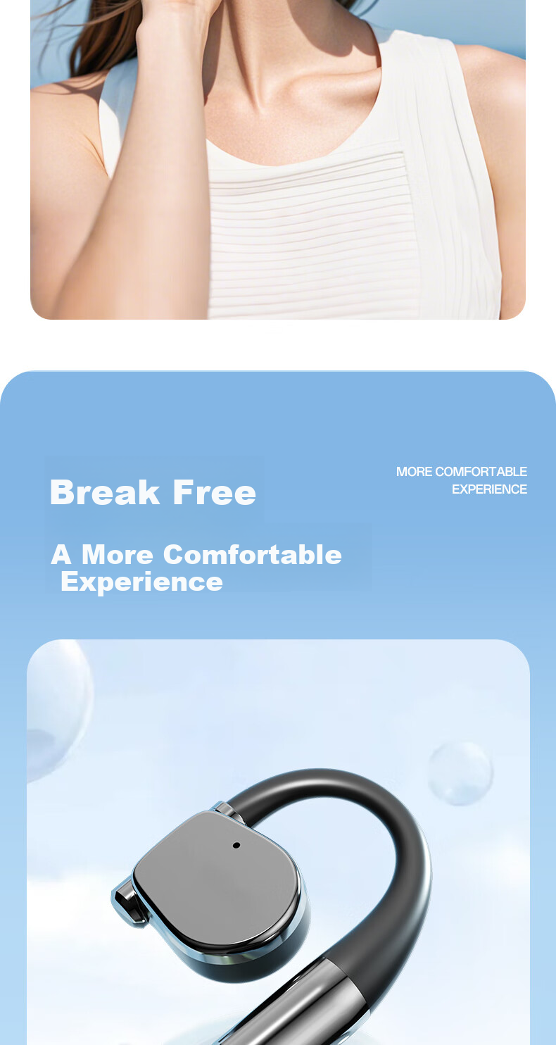 CLAISON Bluetooth Headphones, Ear-Hook Bone Conduction Concept, Non-In Open-Style Wireless Sports Running Cycling Gaming Ear-Clip Headphones, Suitable for Apple Huawei M111 - Off-White 6