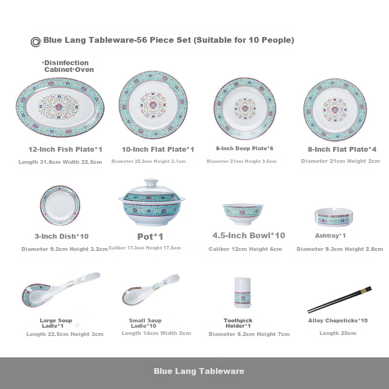 Jdz Ceramic White Porcelain Dinnerware Set, Chinese High-End Enamel Bowl And Plate Set, Complete Household High-End Housewarming Gift, Blue Enamel