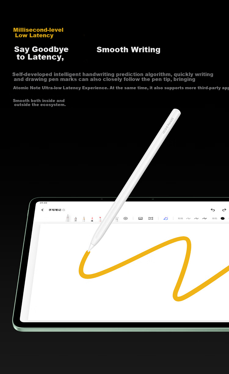 IQOO Pencil3 Pearl White Ultra-Low Latency 15+ Hours Battery Life Magnetic Wireless Charging [Compatible with IQOO Pad5 Series Tablets] 1