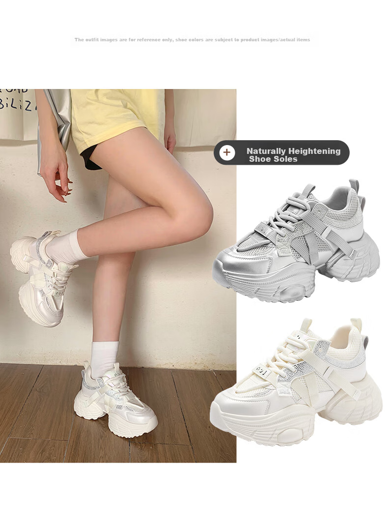 Josiny Thick-Soled Breathable Dad Shoes for Women, Spring Korean-Style Sneakers, Mesh Casual Shoes, Off-White, Size 36 3