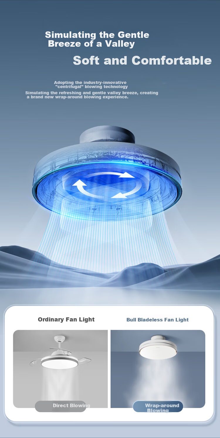 BULL Bladeless Fan Light Integrated Ceiling Light GF19AT Invisible Hanging Fan Light Bedroom Model 70W, Installation Included 6