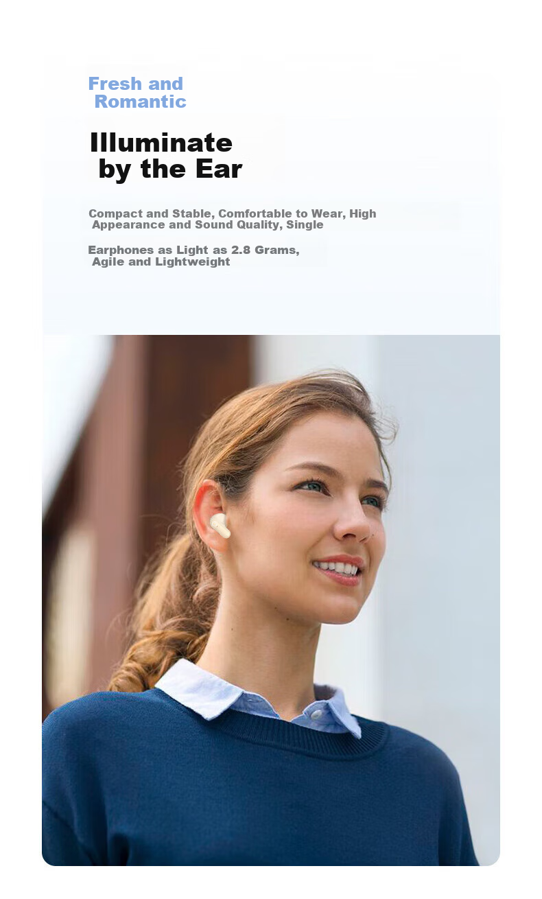 EARISE [2025 New Model | Flagship Top Configuration] Bluetooth Earphones, True Wireless Semi-In Style, for Sports And Gaming, Low Latency, High Sound Quality, Compatible with Android, FD190 White 1
