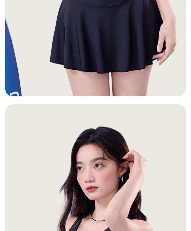LangSha Women's Black One-Piece Swimsuit Skirt Slim Fit High Elasticity Conservative Anti-Exposure Beach Hot Spring Wear 14
