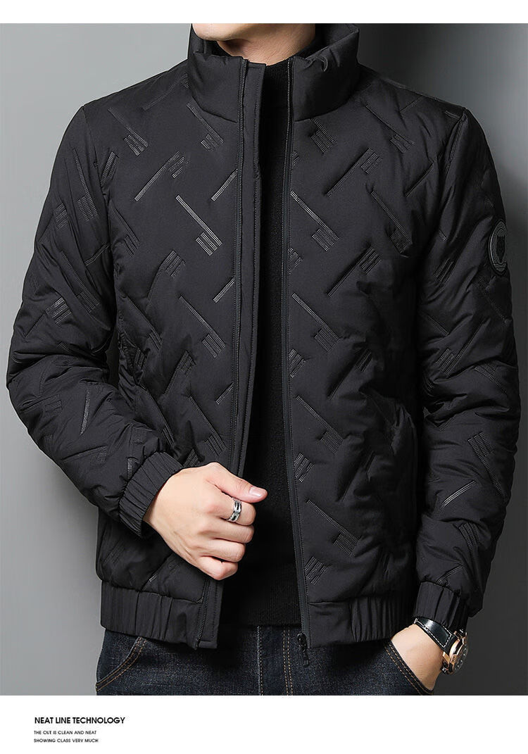 ROMON Men's Cotton Jacket Autumn Winter Business Casual Comfortable Stand Collar Cotton Coat Warm Outerwear 32207 Blue 4XL 14