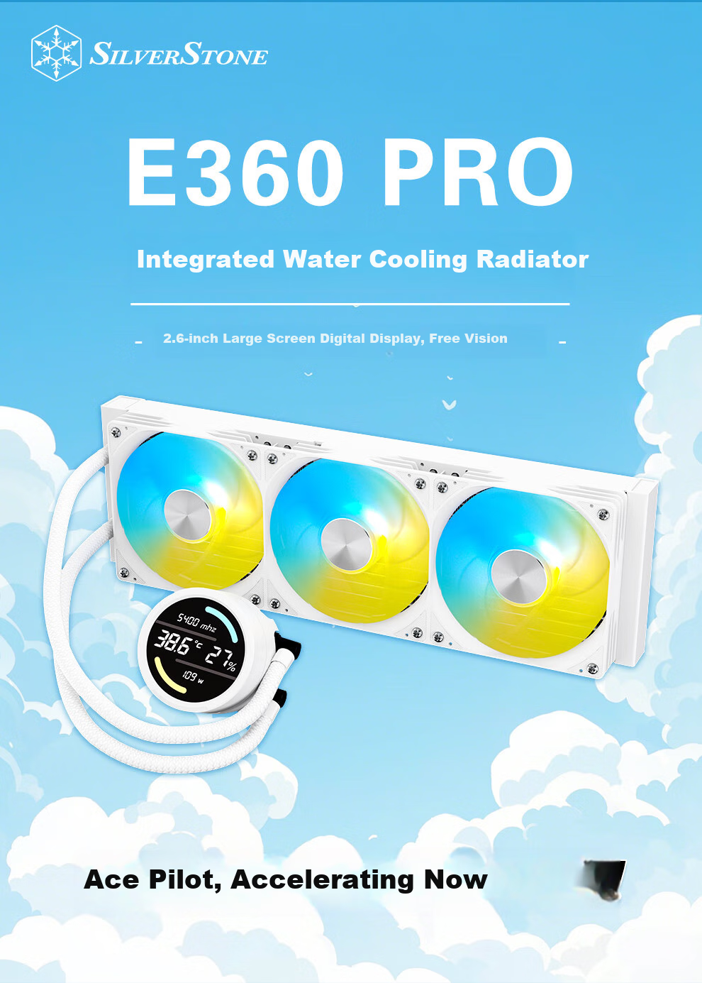 Silverstone E360 MAX White 3.95-Inch LCD Screen CPU Water Cooling Cooler (Pre-Installed Triple Fan/Supports LGA1700/AM5/ARGB/Liquid Leakage Compensation) 1