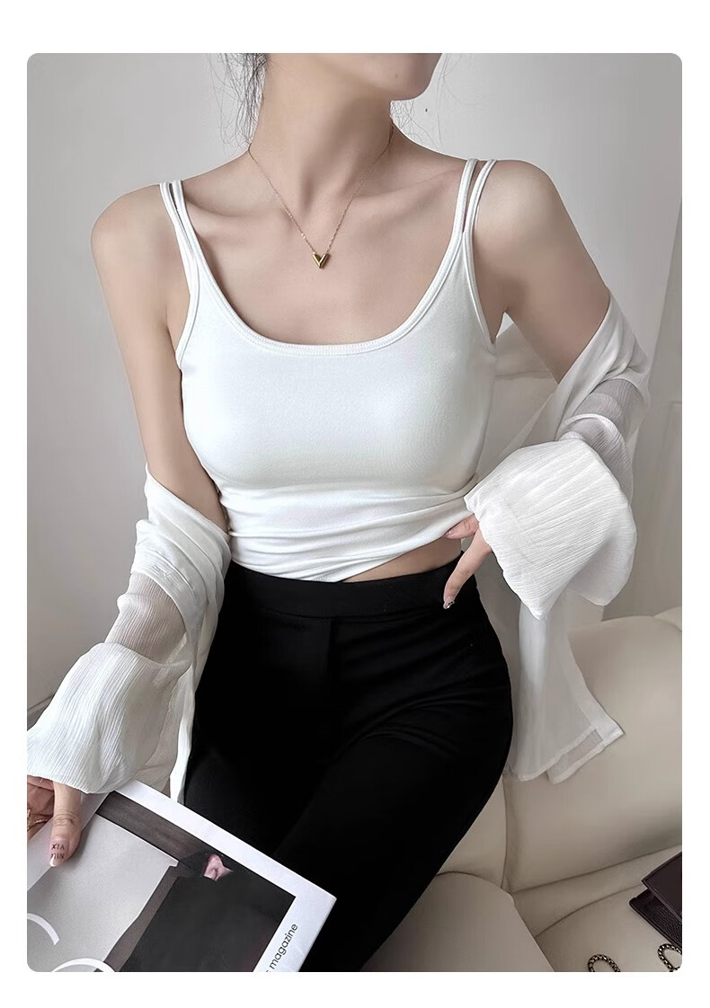 La Chapelle Women's Summer Sexy Strap Vest with Chest Pad, Backless Bra, White, M 4
