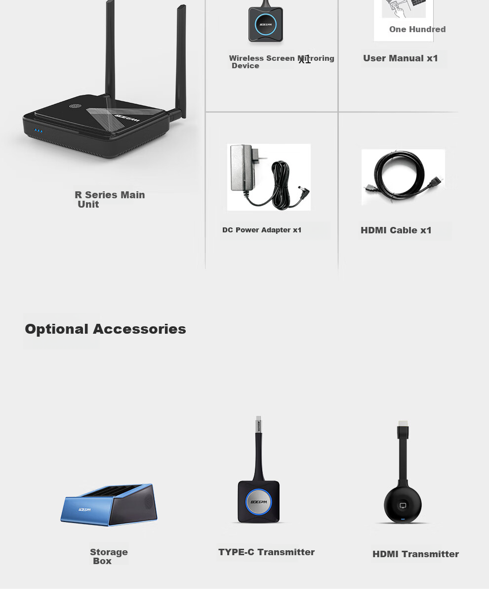 BOEGAM Enterprise Wireless Screen Mirroring HDMI Cable 4K HD Screen Sharing for Office Home Apple Android Huawei Phone to TV Projector VS200 Triple Pack 15