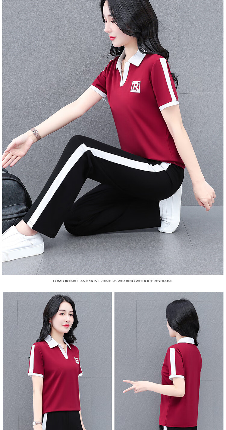 Woodpecker Ice Silk Sports Set for Women Summer Plus Size Fashion Casual Versatile Middle-aged Mom Two-piece Set Black XL 7