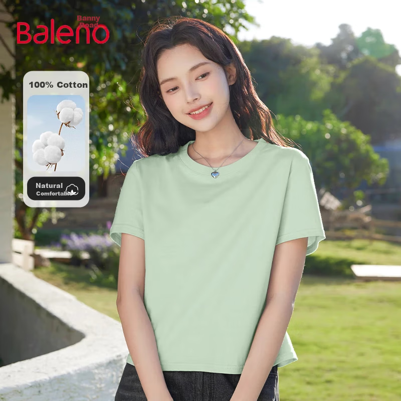 Baleno 100% Pure Cotton Short-Sleeve T-Shirt for Women, 2026 Summer Loose-Fit Cropped Casual Versatile Half-Sleeve Top for Petite Figures