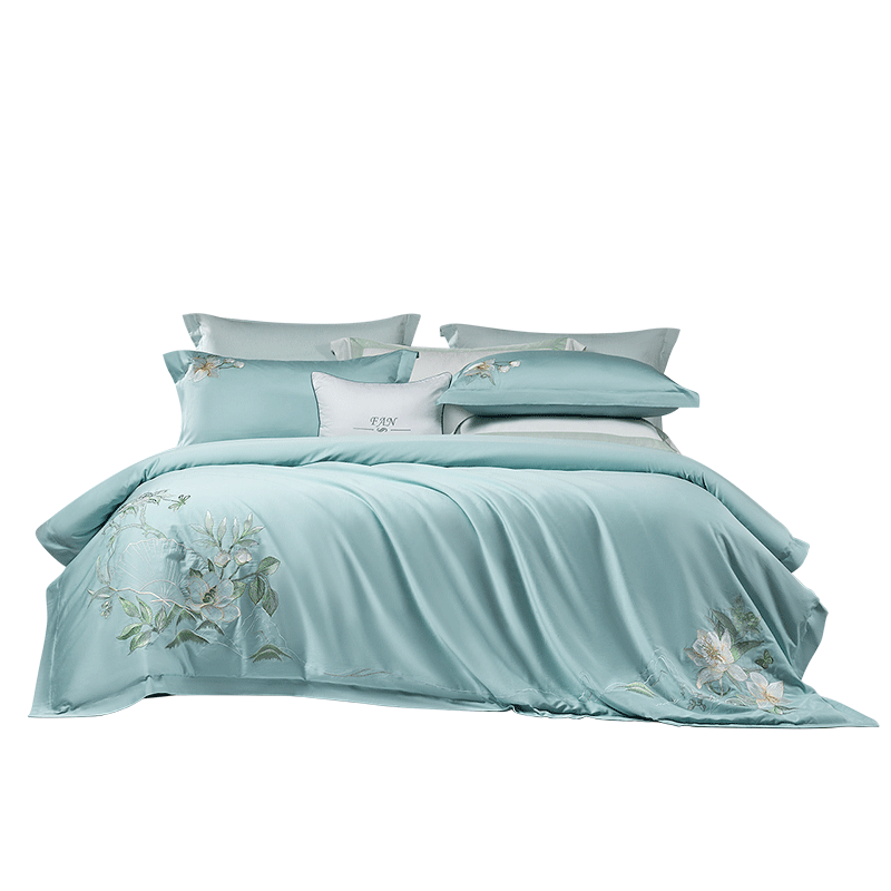 Fuanna 60S Long-Staple Cotton Embroidered 4-Piece Bedding Set 100% Cotton Sheet and Duvet Cover Single/Double 203x229cm Elegant Style