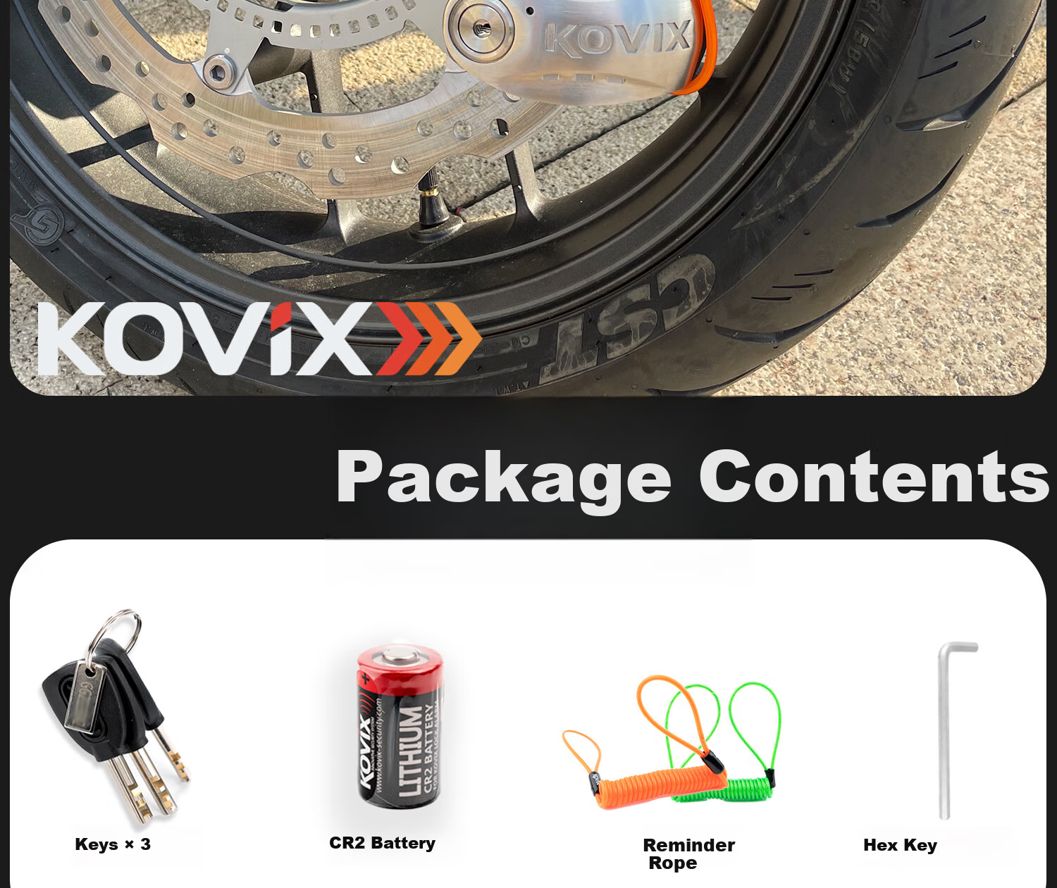 KOVIX KNX15 High-Capacity Motorcycle Lock, Stainless Steel Disc Brake Lock, Smart Alarm Lock, Anti-Theft Disc Lock for Motorcycles 2