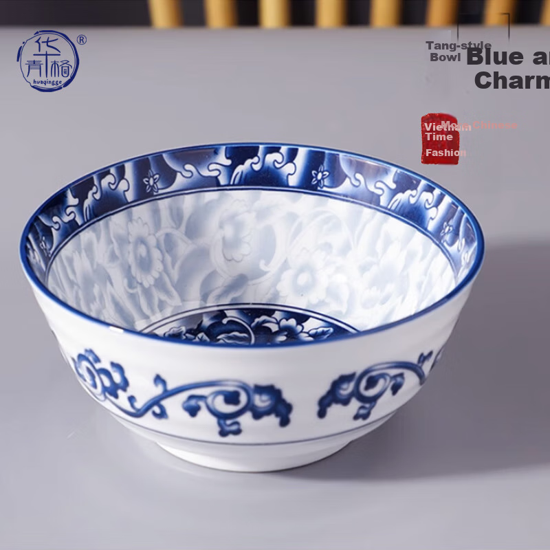 Huaqingge Household Bowl And Plate Tableware, Tang-Style Blue And White Porcelain, 6-Inch Noodle Bowls, Set of 2, Heat-Resistant, Anti-Scalding, Microwave And Dishwasher Safe