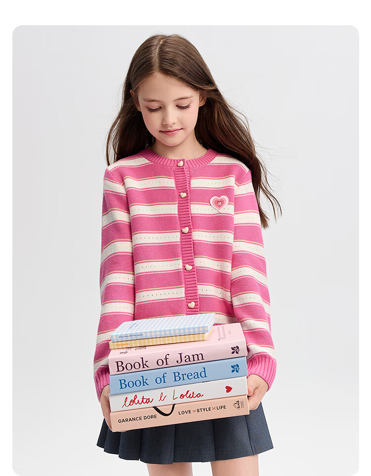 BALABALA balaOne Kids Knit Cardigan Girls 2025 Spring Autumn Sweet Sweater Stylish 208325103004 2