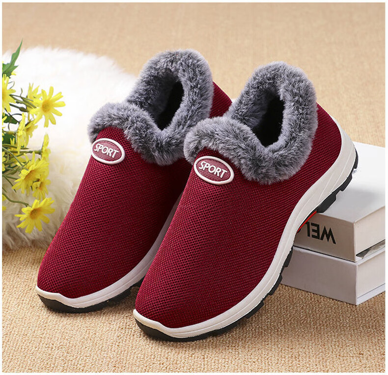FOOTOPPO Slip-On Fleece-Lined Cotton Shoes for Women, Warm Winter Footwear for Elderly, Traditional Beijing-Style Cotton Shoes for Seniors, Comfortable Slippers for Older Wome 13