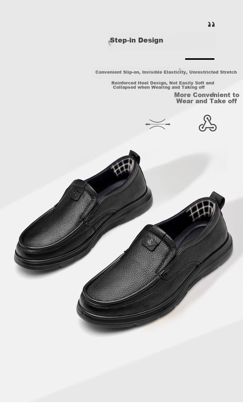 Qiangren Business Commute Leather Shoes for Men, Soft Upper And Sole, Slip-On Casual Shoes, Men's Footwear JDA351340 Black Size 44 5
