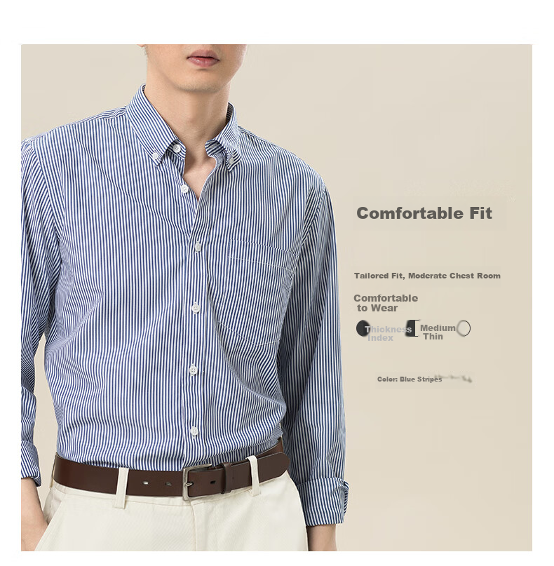 BLACKMONDAY [Liquid Ammonia] Pure Cotton Long-Sleeve Shirt for Men, All-Cotton Vertical Striped Formal Business Casual Dress Shirt 6
