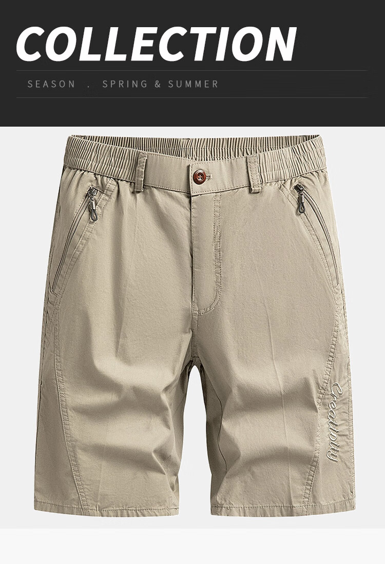 ROMON 100% Cotton Men's Summer Casual Business Zip Pocket Cargo Sports Beach Shorts Men's Knee-Length Pants 2