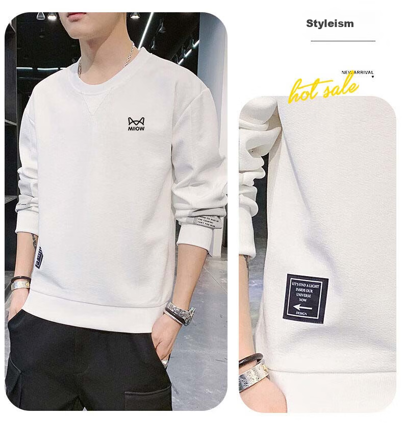 MiiOW Sweatshirt for Men, Spring And Autumn Long-Sleeve T-Shirt, Round Neck Casual Trendy Brand Top, Black, 3XL 3