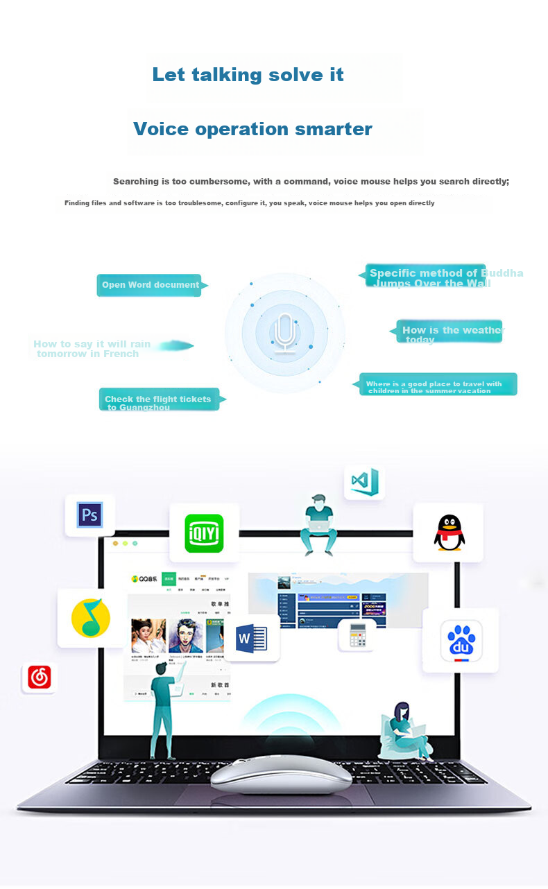 Langwo Ai Mouse, Smart Office Voice Input, LED Display, AI Writing And Drawing, Wireless Bluetooth Tri-Mode, Lifetime Free M131 Glacier White (Beijing Warehouse) 4