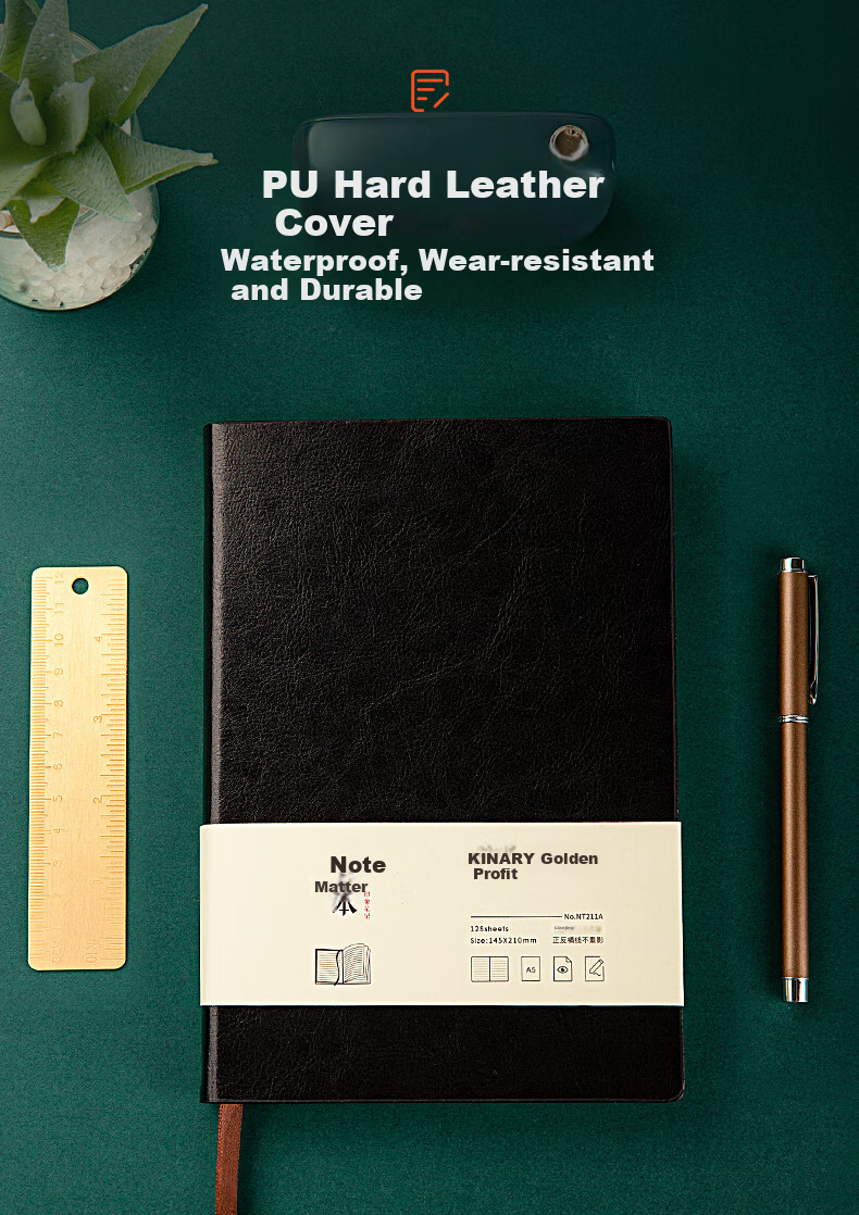 Jindeli A5 Business Notebook, Thick Leather Cover, Portable, Office Stationery, Work Journal, Meeting Record Book, Diary, Accounting Book, Planner, Black NT211A 5